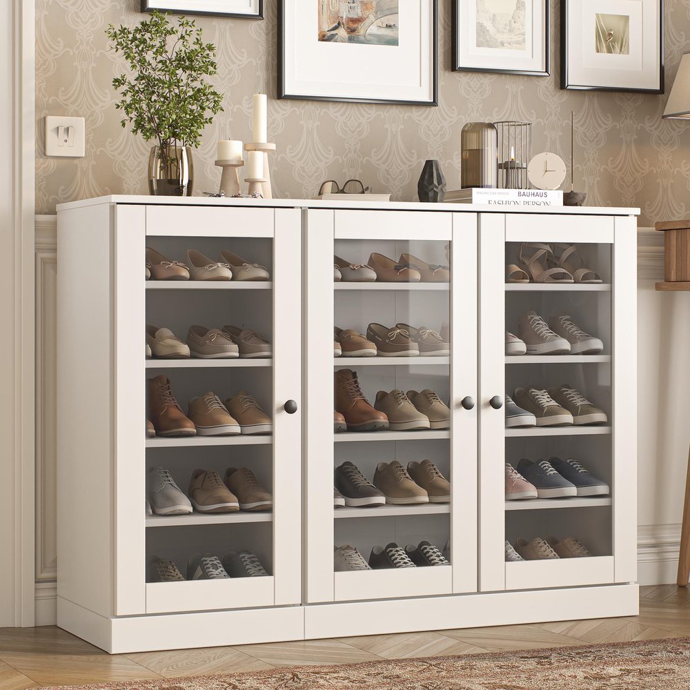 White 30 Solid WoodShoe Storage Cabinet