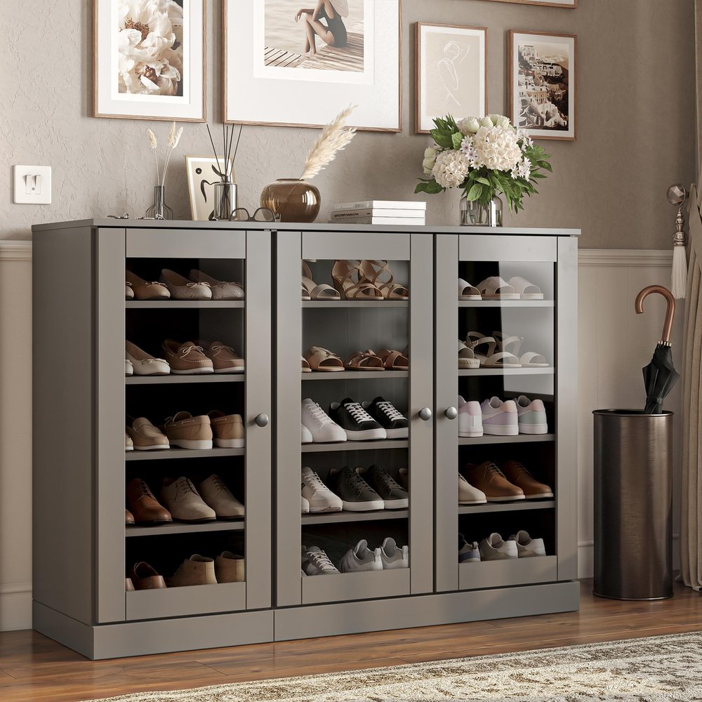 Gray 30 Solid WoodShoe Storage Cabinet
