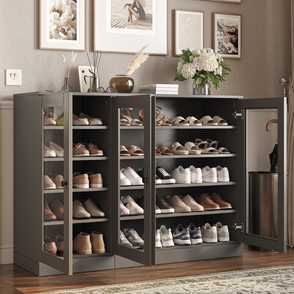 Gray 30 Solid WoodShoe Storage Cabinet