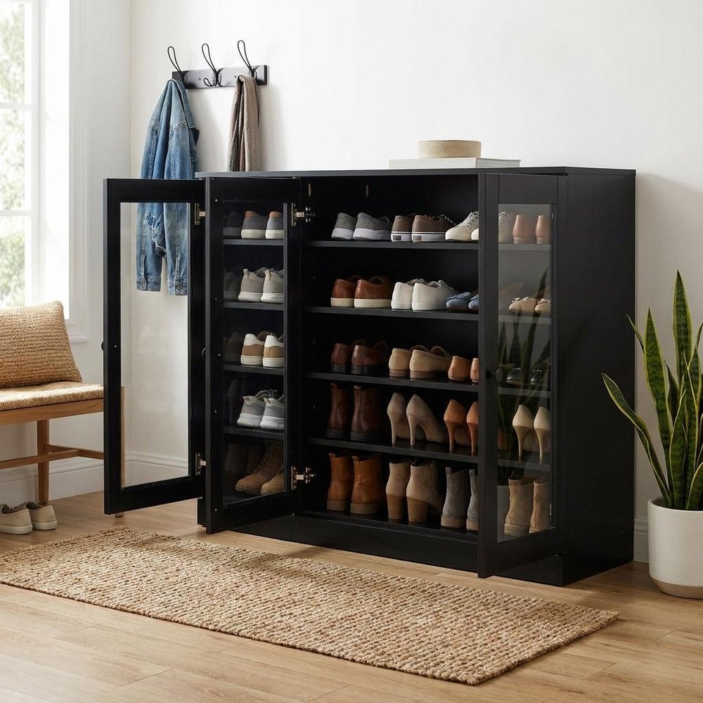 Black 30 Solid WoodShoe Storage Cabinet