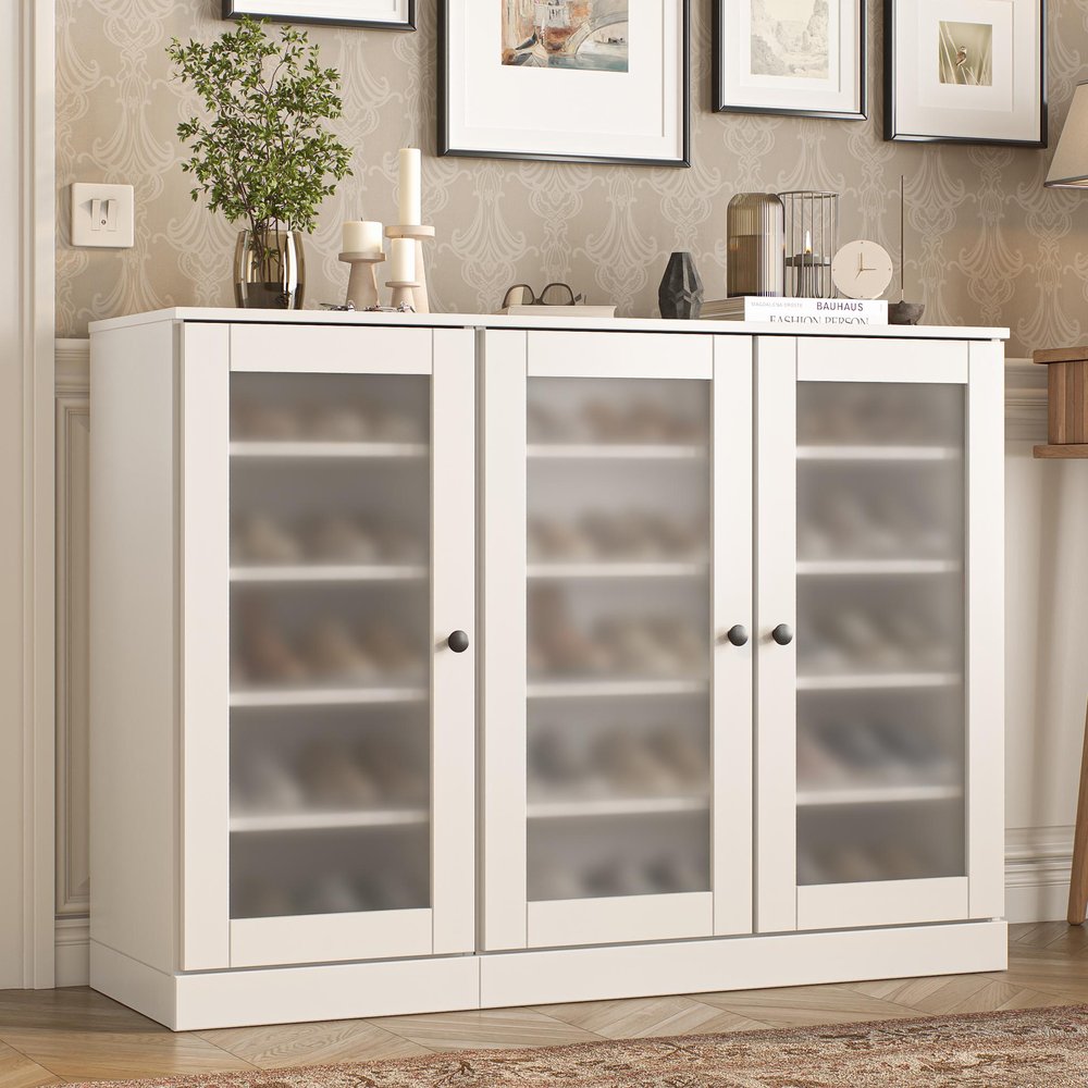 White 30 Solid WoodShoe Storage Cabinet