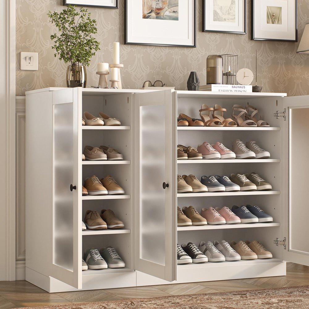White 30 Solid WoodShoe Storage Cabinet