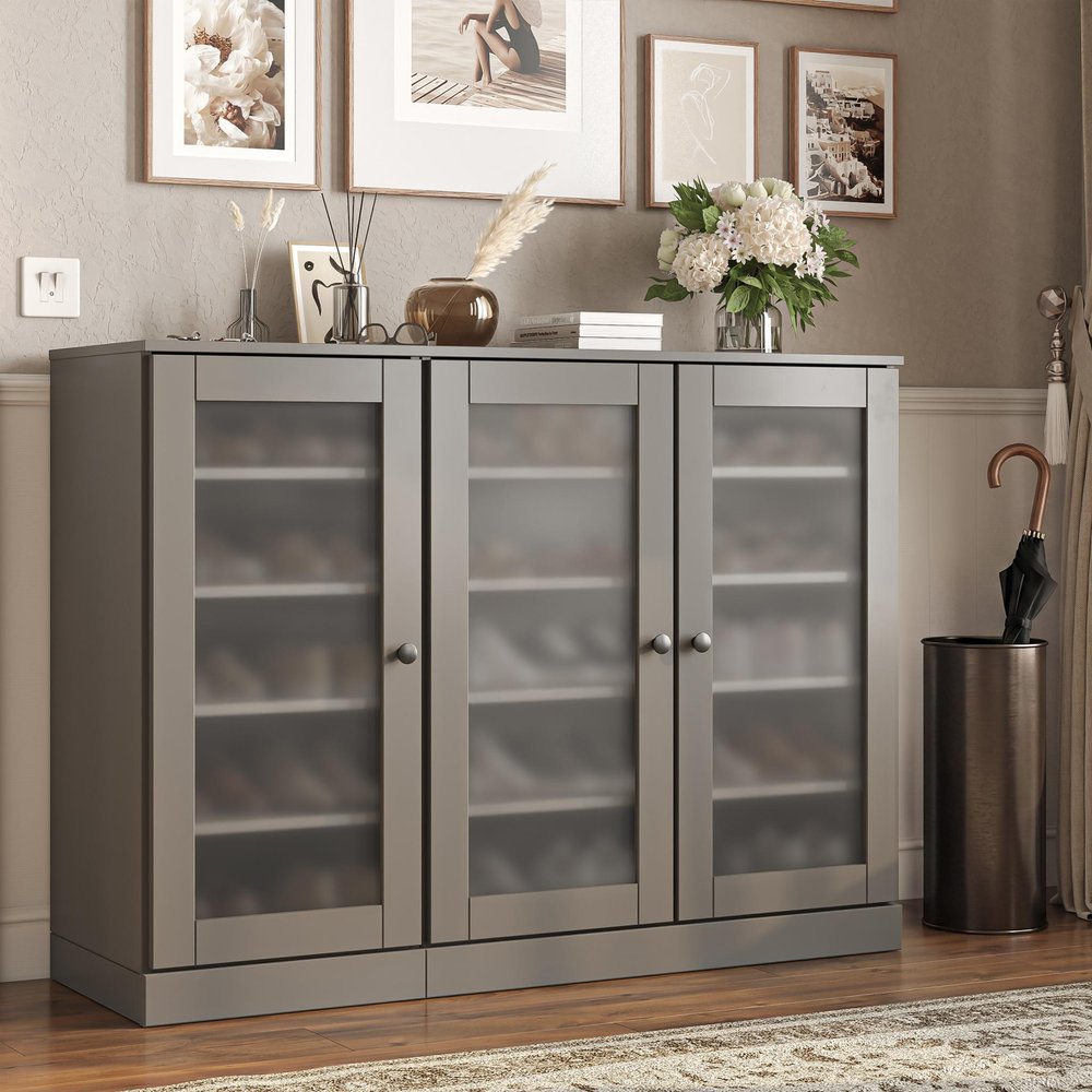 Gray 30 Solid WoodShoe Storage Cabinet