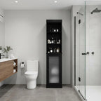 17" Black Solid Wood Glass Panel Inlay Single Door Linen Cabinet