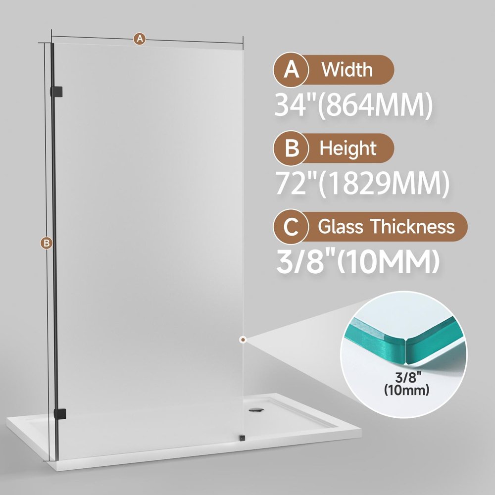 72" X 34" Tempered Glass Shower Door