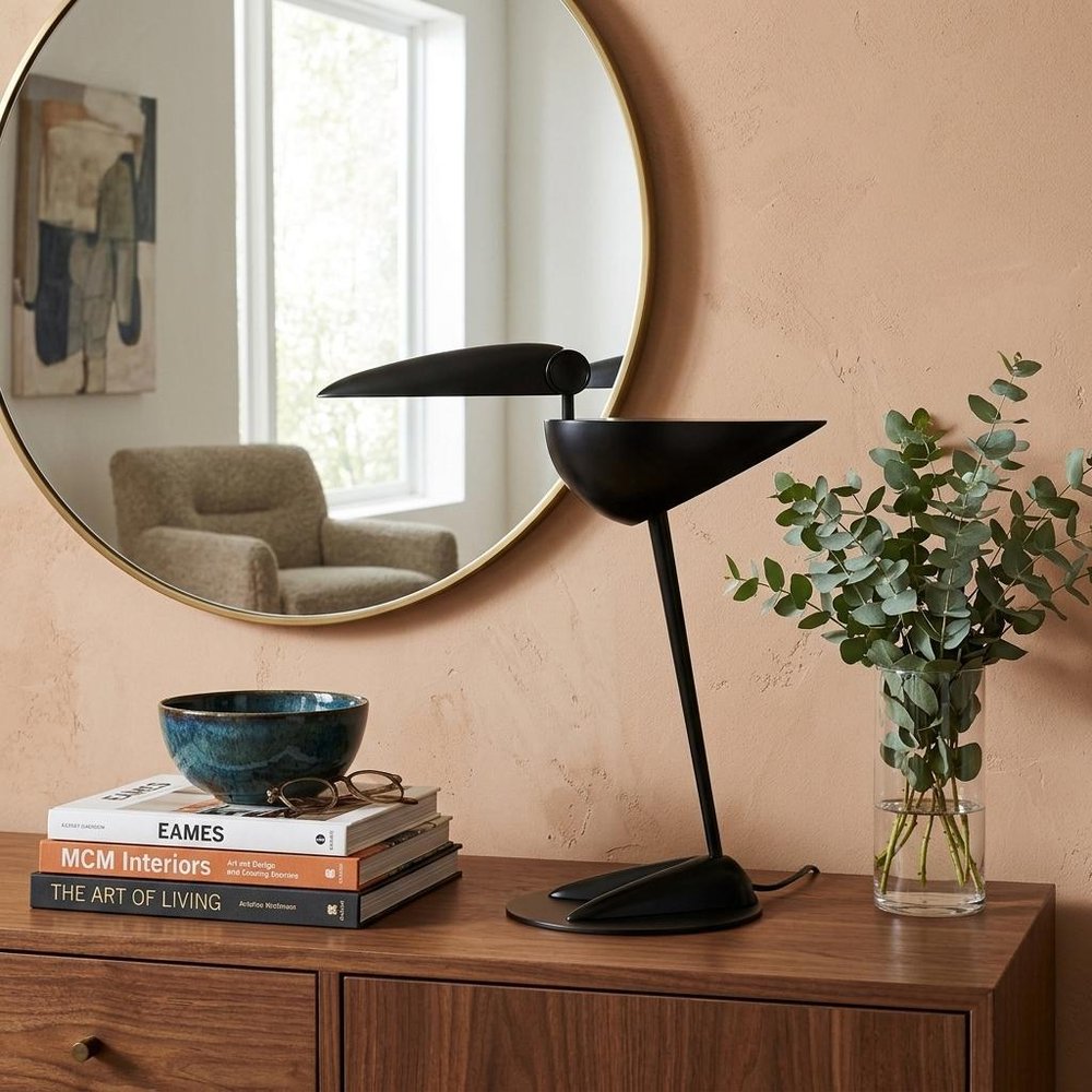 17" Black Two Light Swing Arm Bird Desk Lamp