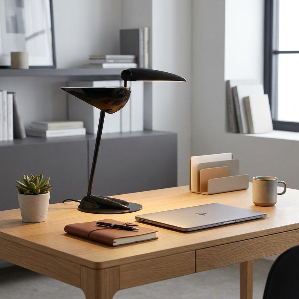 17" Black Two Light Swing Arm Bird Desk Lamp