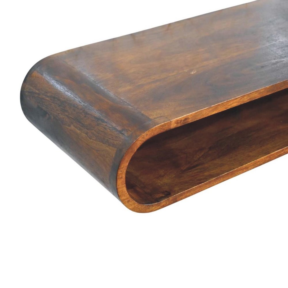 36" Chestnut Solid Wood Floating Wall Mount Console Table With Shelf