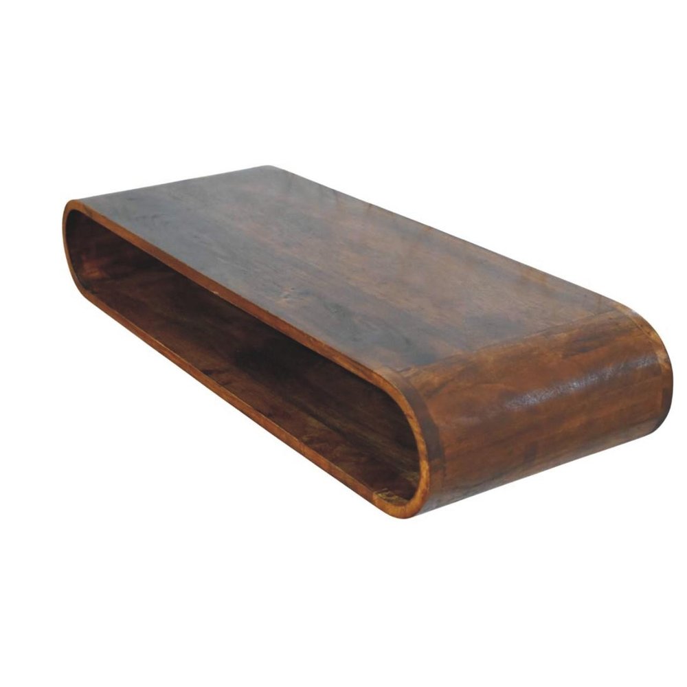 36" Chestnut Solid Wood Floating Wall Mount Console Table With Shelf