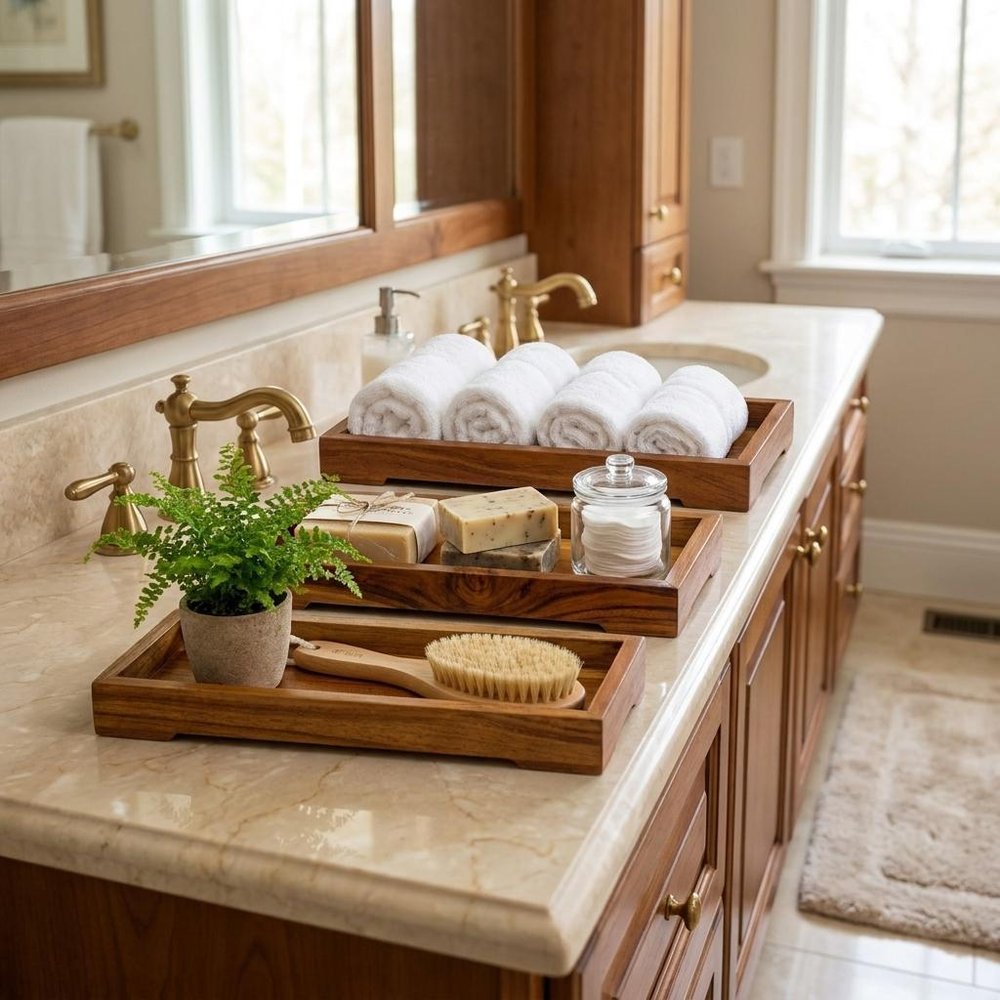 13" Natural Solid Wood Bathroom Storage Furniture Set
