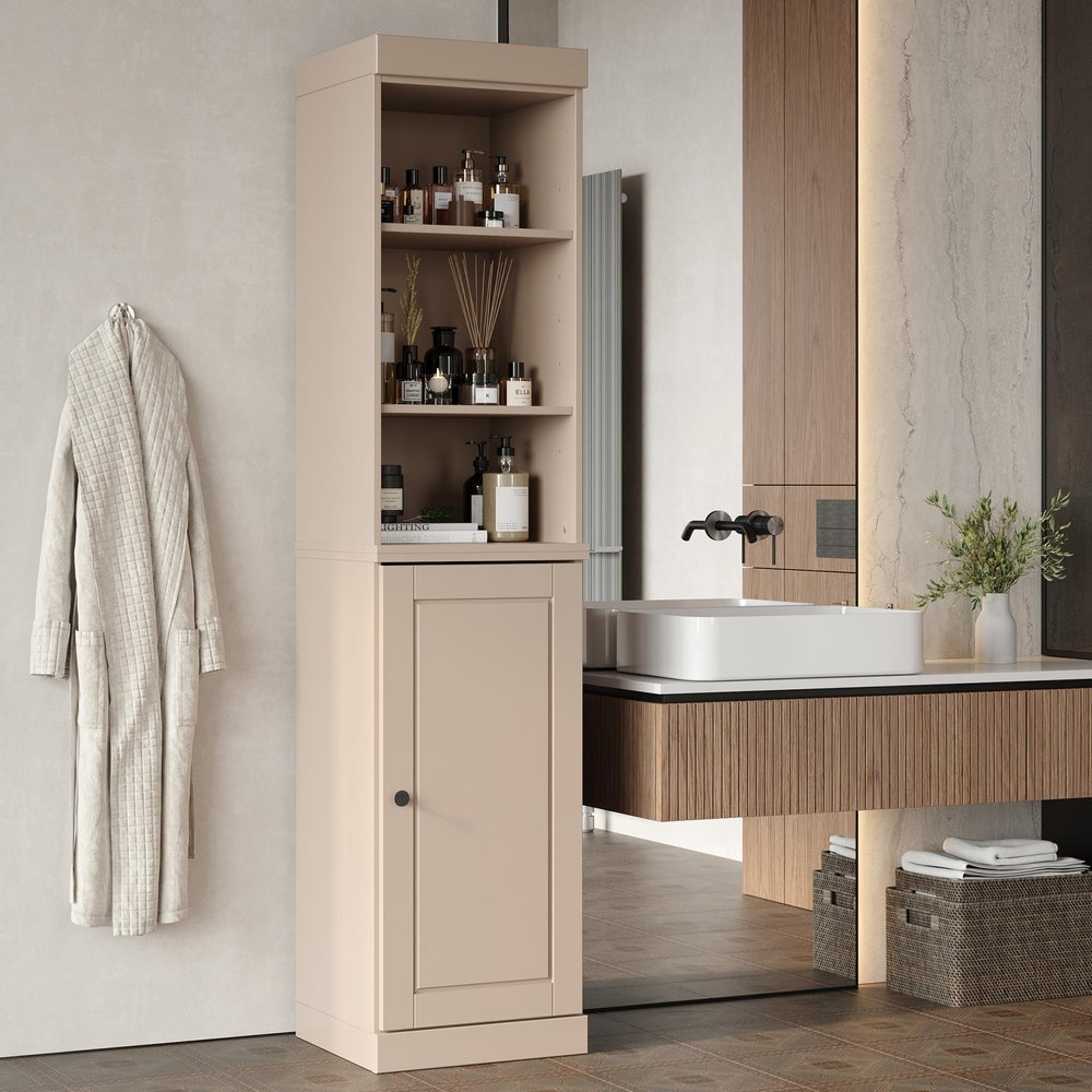 17" Beige Solid Wood Raised Panel Single Door Linen Cabinet
