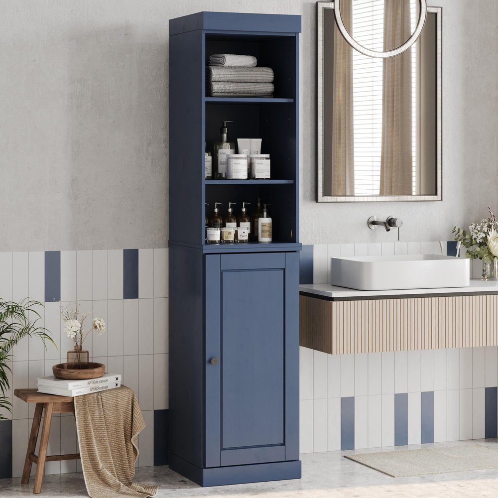 17" French Blue Solid Wood Raised Panel Single Door Linen Cabinet