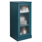 17" Teal Blue Solid Wood Glass Panel Inlay Single Door Linen Cabinet