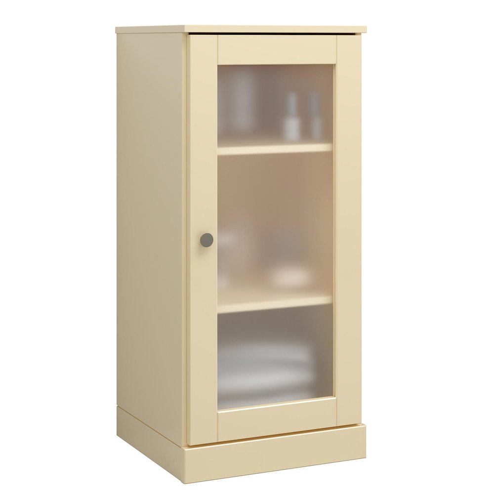 17" Yellow Solid Wood Glass Panel Inlay Single Door Linen Cabinet