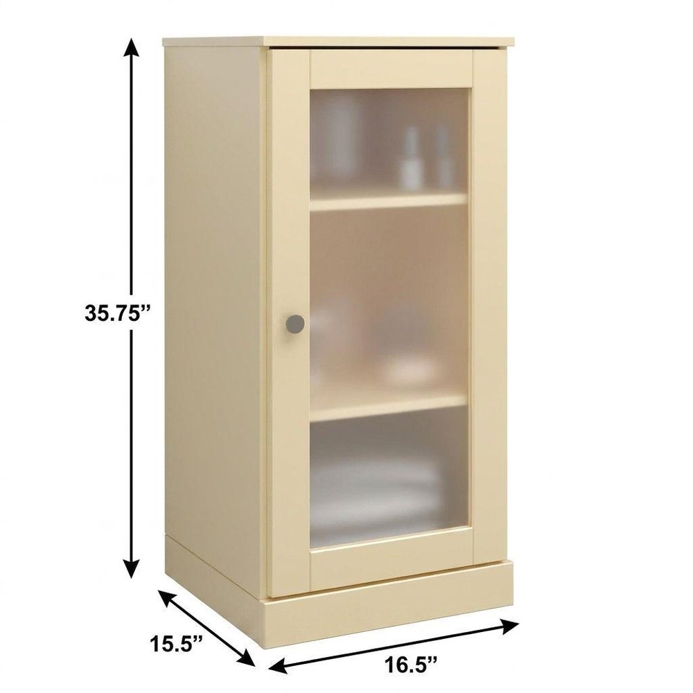 17" Yellow Solid Wood Glass Panel Inlay Single Door Linen Cabinet