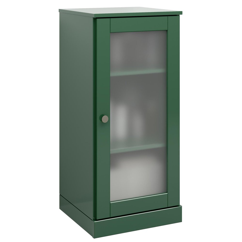 17" Green Solid Wood Glass Panel Inlay Single Door Linen Cabinet