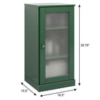 17" Green Solid Wood Glass Panel Inlay Single Door Linen Cabinet