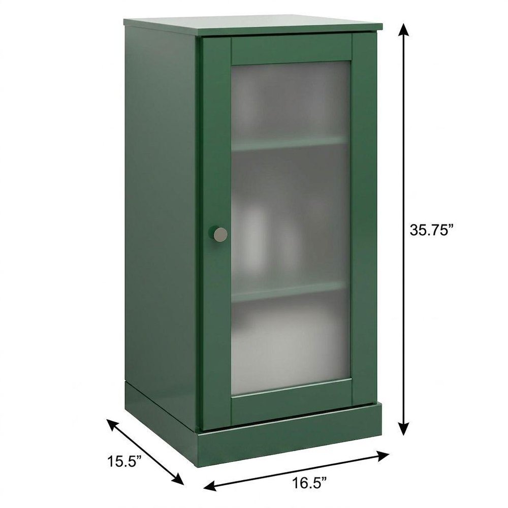 17" Green Solid Wood Glass Panel Inlay Single Door Linen Cabinet