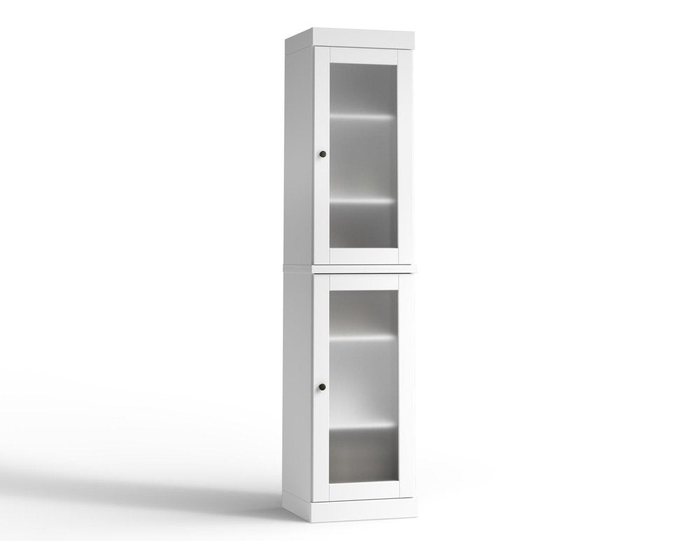 17" White Solid Wood Glass Panel Inlay Double Door Linen Cabinet