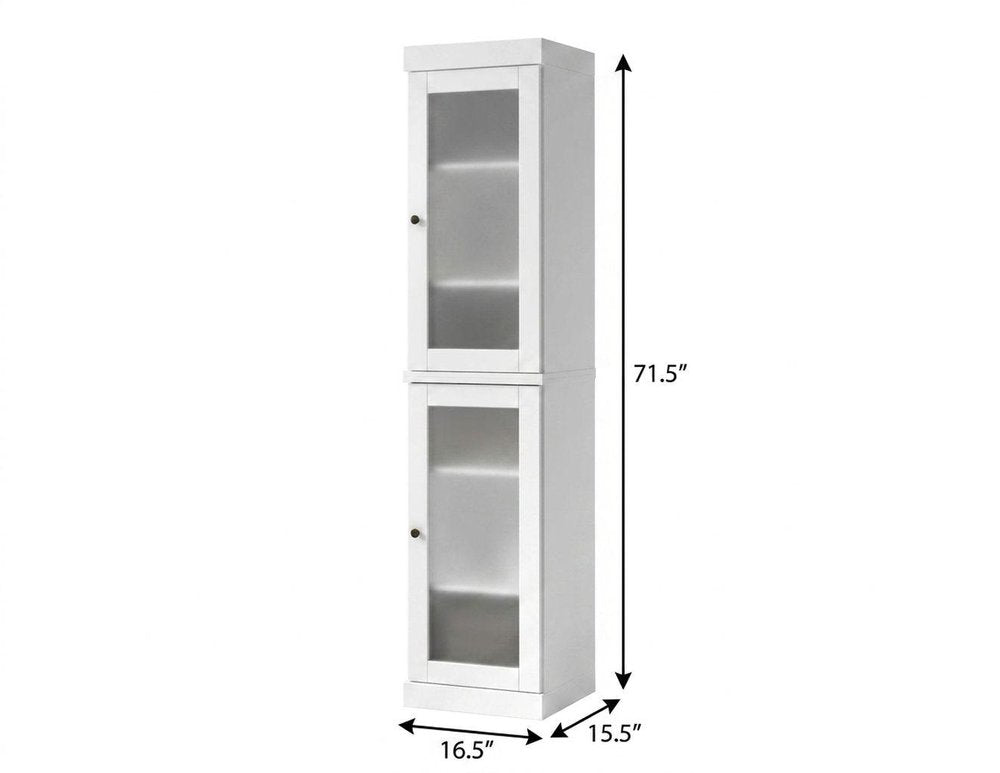 17" White Solid Wood Glass Panel Inlay Double Door Linen Cabinet