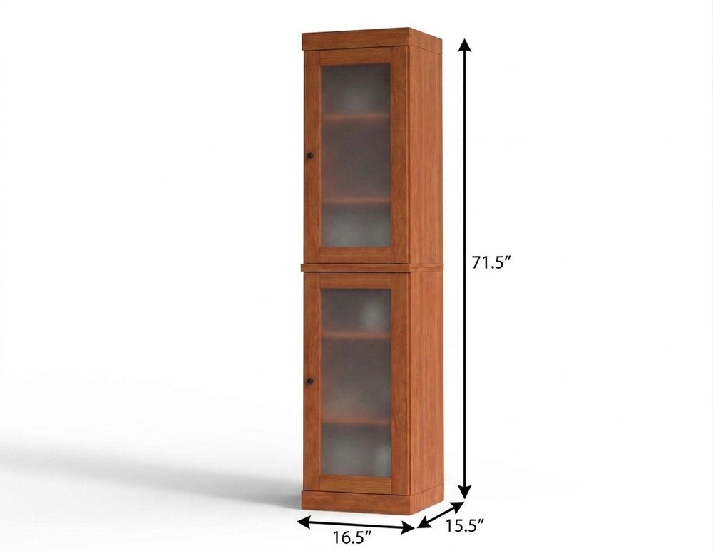 17" Coffee Solid Wood Glass Panel Inlay Double Door Linen Cabinet