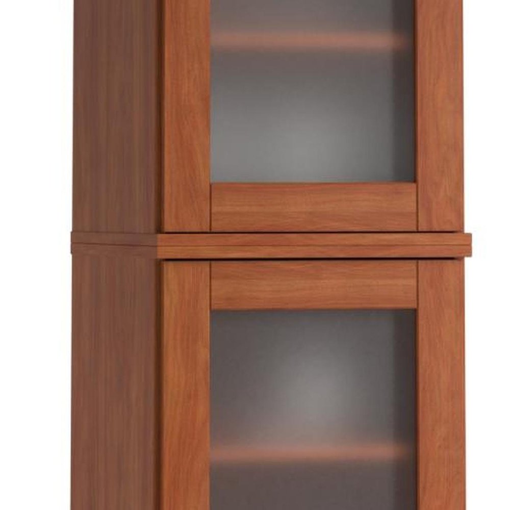 17" Coffee Solid Wood Glass Panel Inlay Double Door Linen Cabinet
