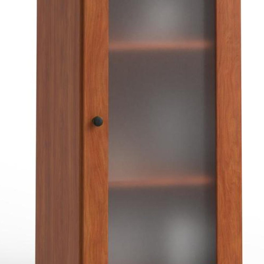 17" Coffee Solid Wood Glass Panel Inlay Double Door Linen Cabinet