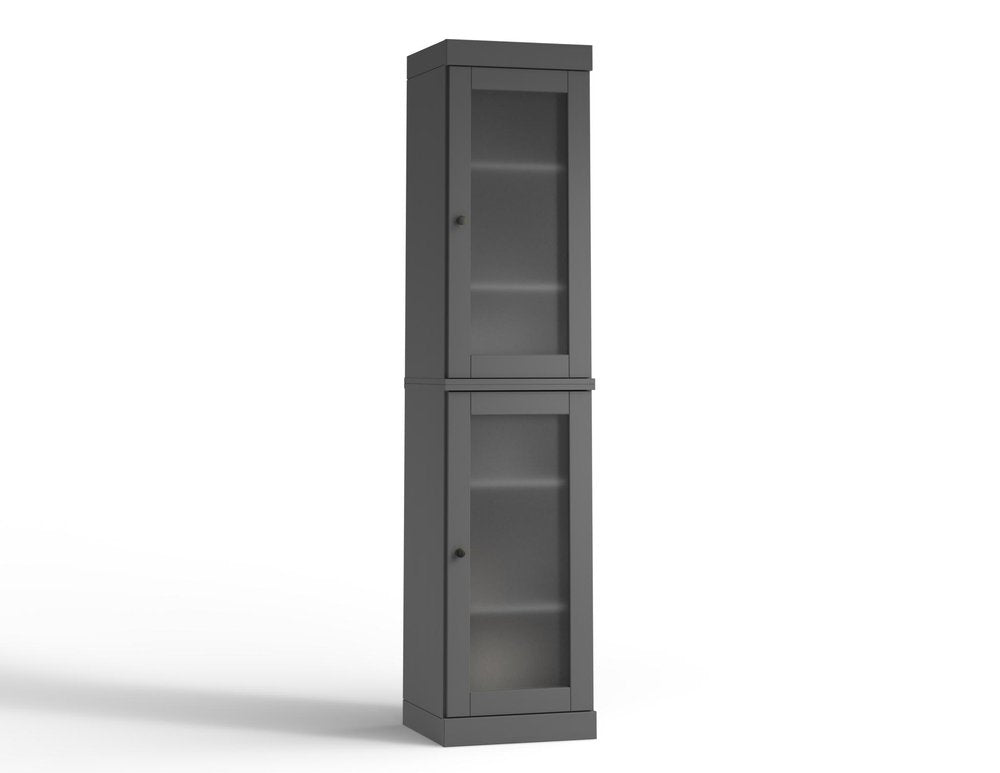 17" Gray Solid Wood Glass Panel Inlay Double Door Linen Cabinet