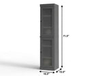 17" Gray Solid Wood Glass Panel Inlay Double Door Linen Cabinet