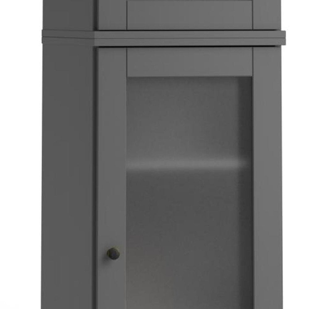 17" Gray Solid Wood Glass Panel Inlay Double Door Linen Cabinet