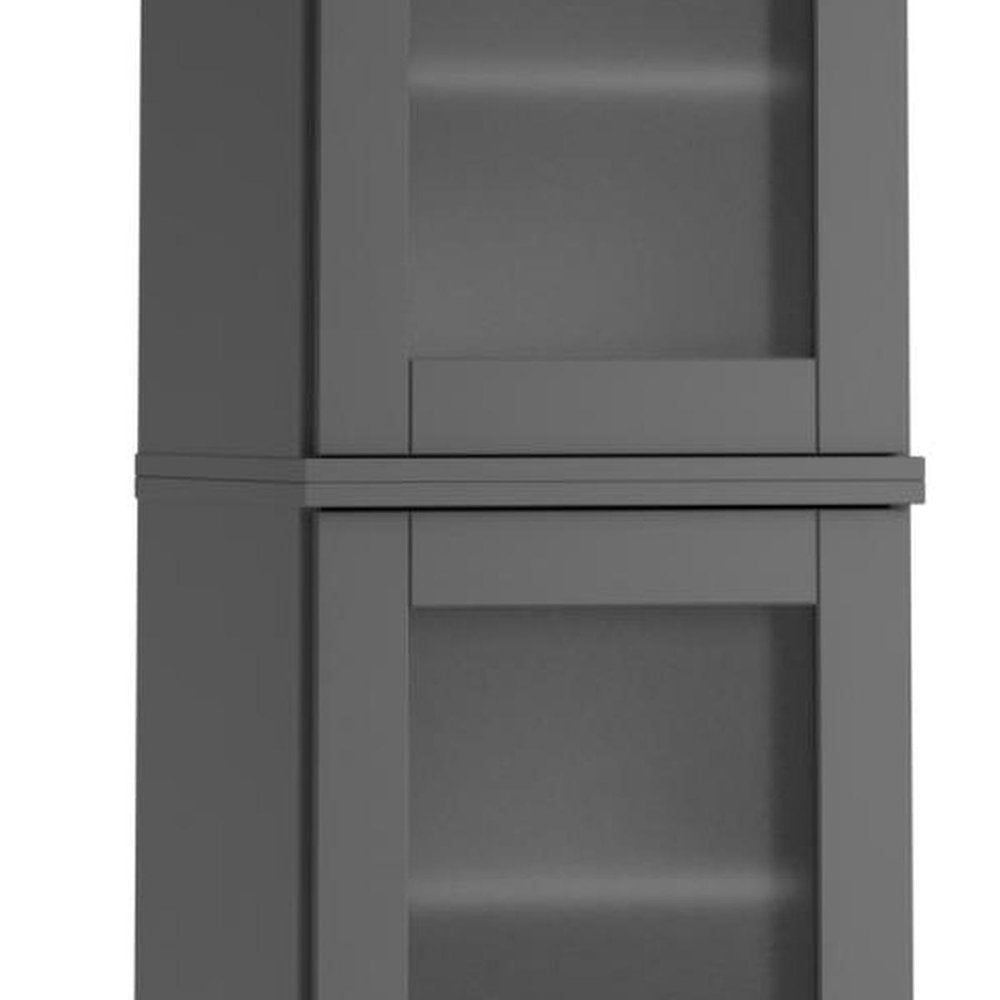 17" Gray Solid Wood Glass Panel Inlay Double Door Linen Cabinet