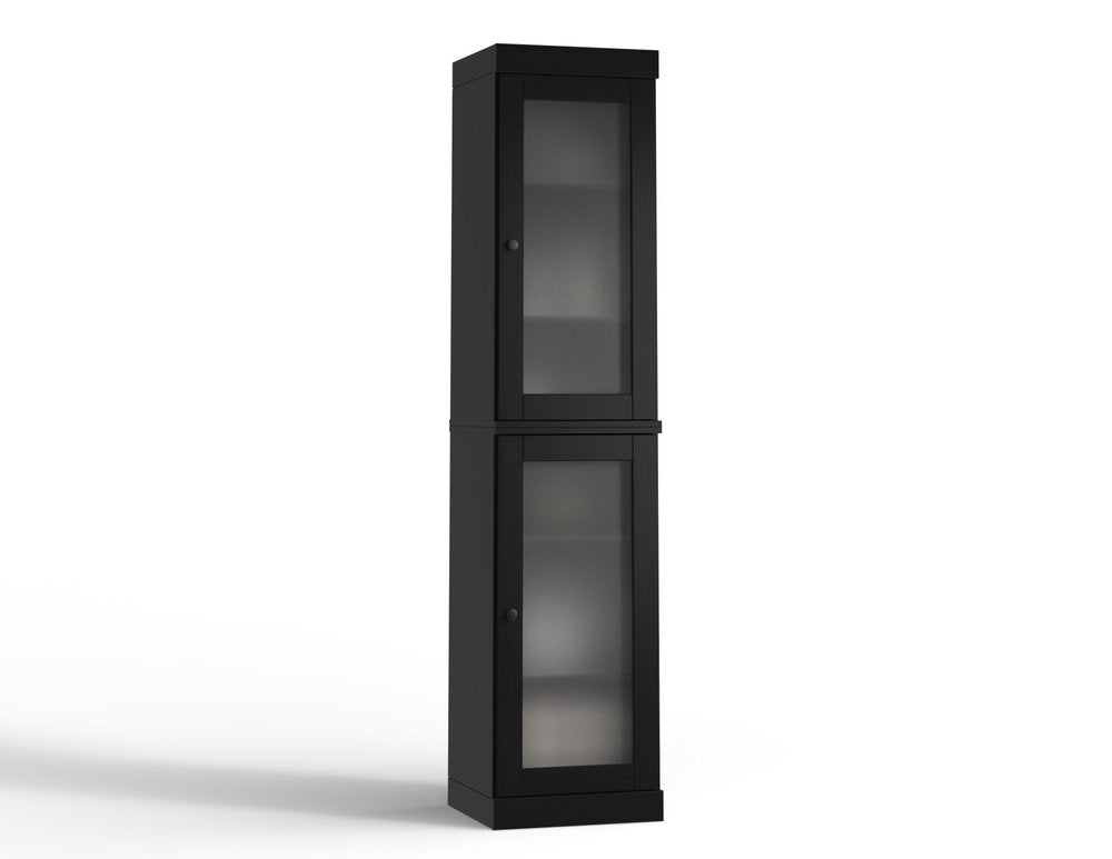 17" Black Solid Wood Glass Panel Inlay Double Door Linen Cabinet