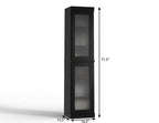 17" Black Solid Wood Glass Panel Inlay Double Door Linen Cabinet