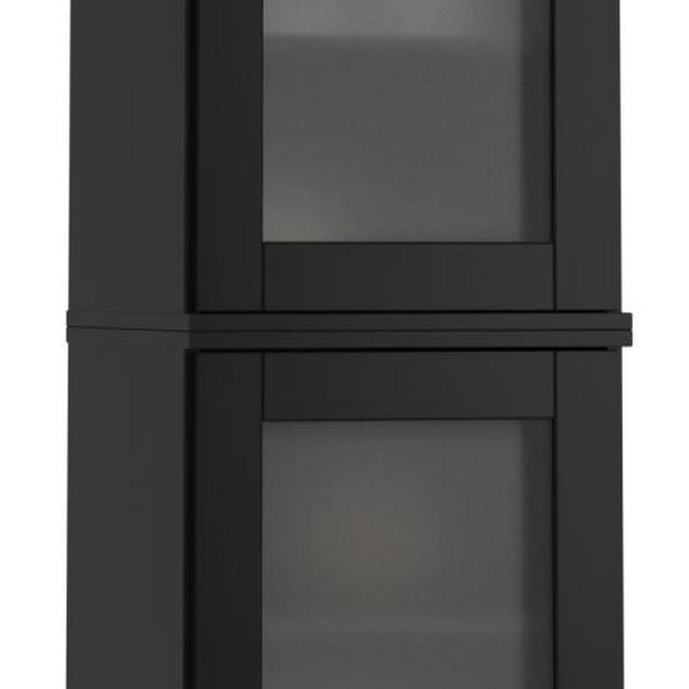 17" Black Solid Wood Glass Panel Inlay Double Door Linen Cabinet