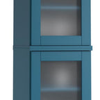 17" Teal Blue Solid Wood Glass Panel Inlay Double Door Linen Cabinet