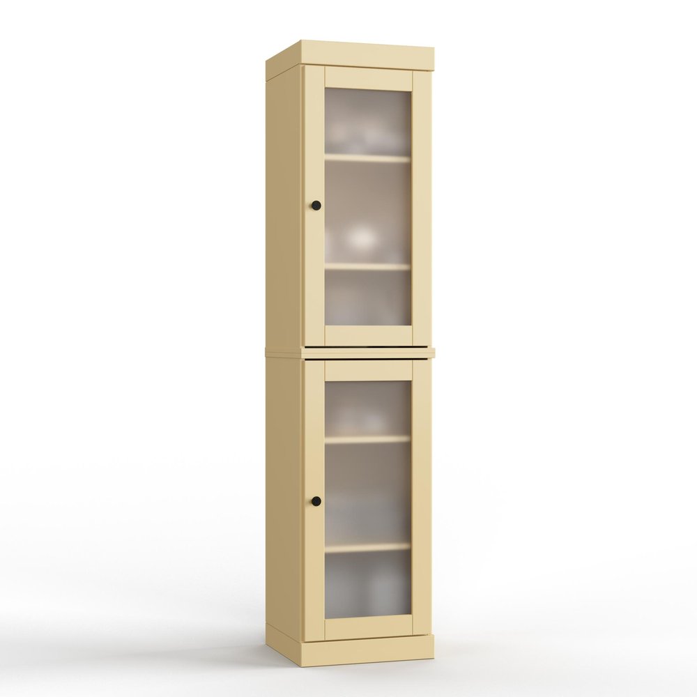 17" Yellow Solid Wood Glass Panel Inlay Double Door Linen Cabinet
