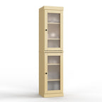 17" Yellow Solid Wood Glass Panel Inlay Double Door Linen Cabinet