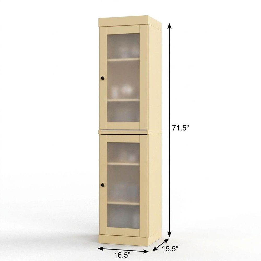 17" Yellow Solid Wood Glass Panel Inlay Double Door Linen Cabinet