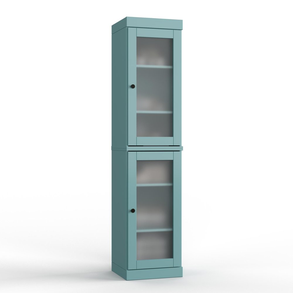 17" Aqua Solid Wood Glass Panel Inlay Double Door Linen Cabinet