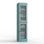 17" Aqua Solid Wood Glass Panel Inlay Double Door Linen Cabinet