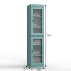17" Aqua Solid Wood Glass Panel Inlay Double Door Linen Cabinet