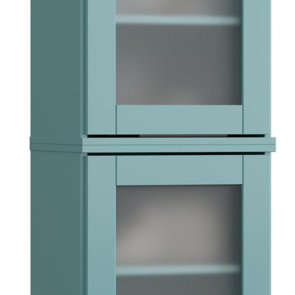 17" Aqua Solid Wood Glass Panel Inlay Double Door Linen Cabinet