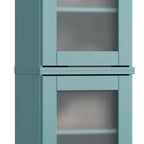 17" Aqua Solid Wood Glass Panel Inlay Double Door Linen Cabinet