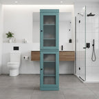 17" Aqua Solid Wood Glass Panel Inlay Double Door Linen Cabinet