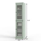 17" Sage Solid Wood Glass Panel Inlay Double Door Linen Cabinet