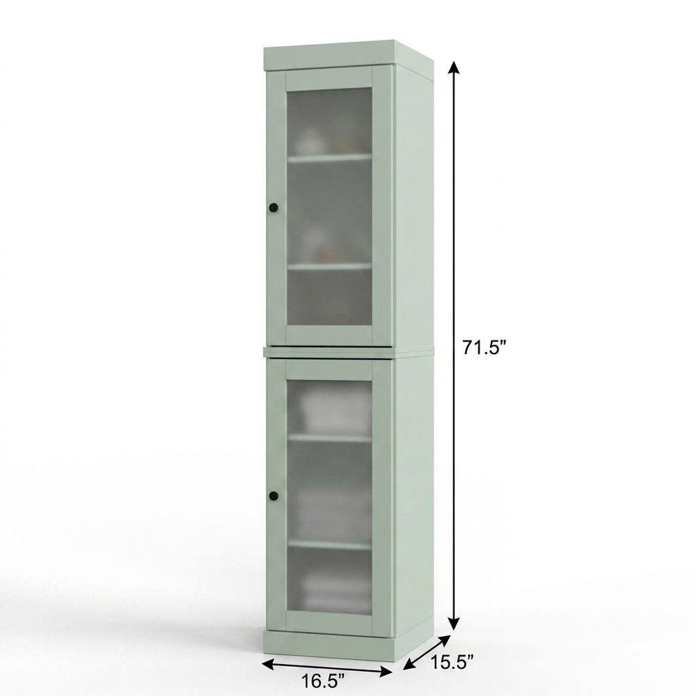 17" Sage Solid Wood Glass Panel Inlay Double Door Linen Cabinet