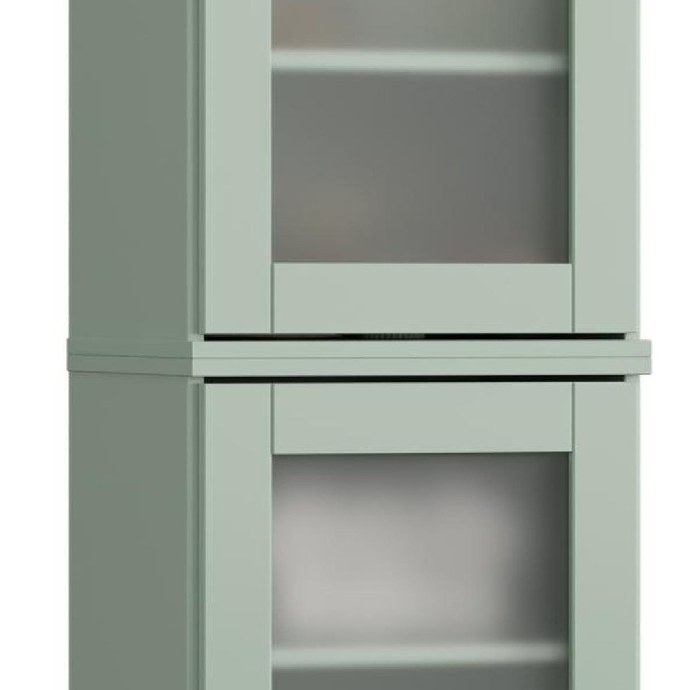 17" Sage Solid Wood Glass Panel Inlay Double Door Linen Cabinet