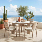 48" White Sintered Stone And Aluminum Round Top Dining Table