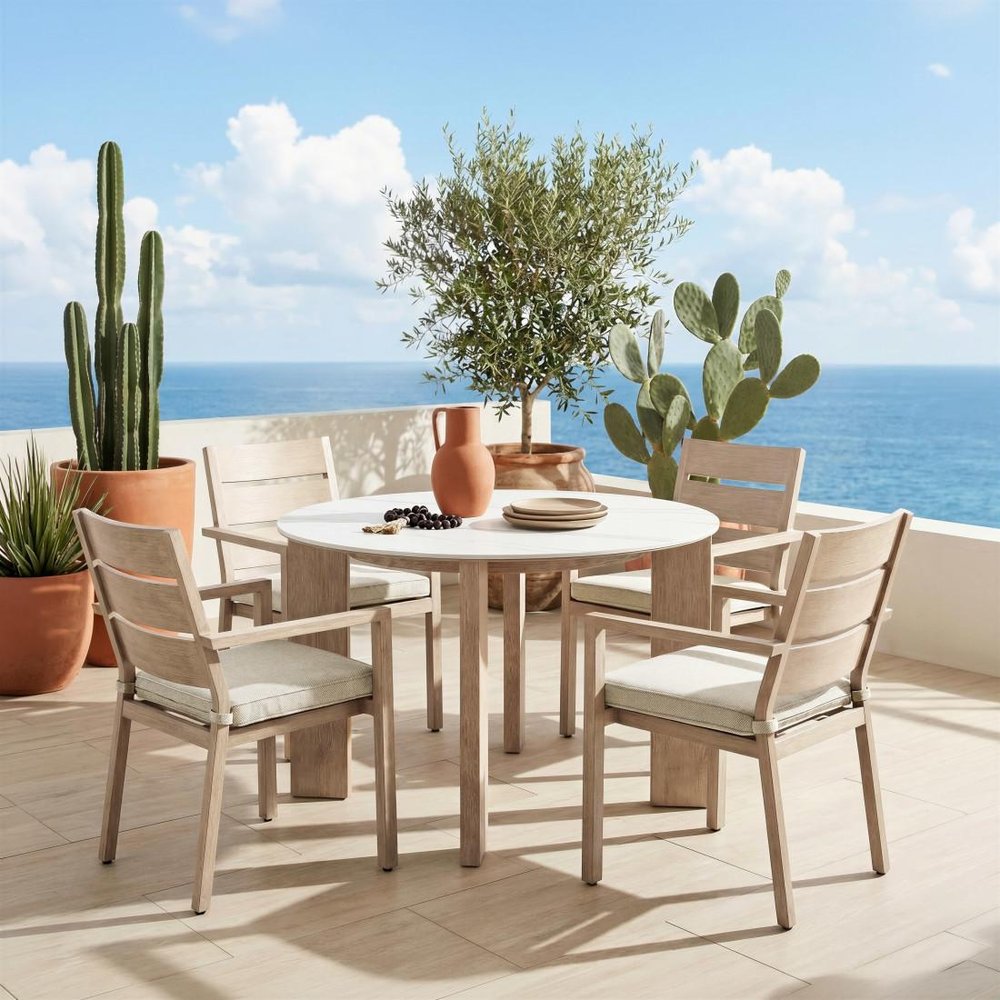 48" White Sintered Stone And Aluminum Round Top Dining Table