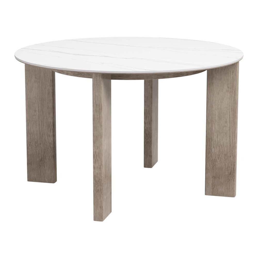 48" White Sintered Stone And Aluminum Round Top Dining Table